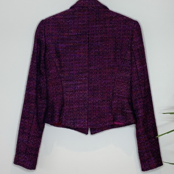 T Tahari || Purple Black Knobby Tweed Slight Crop Tailored Blazer Jacket 6 - Picture 17 of 17